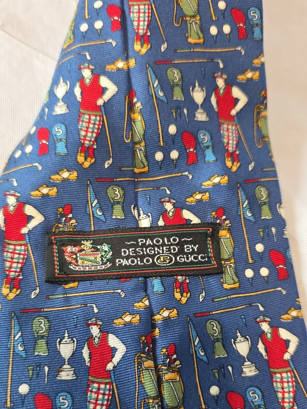 Paolo Gucci Navy Blue 100% Silk Neck Tie Golf Pattern Made in Italy